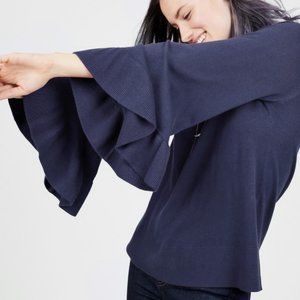 CHELSEA & THEODORE Navy Blue Ruffle-Sleeve Sweater